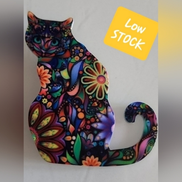 Fashion Jewelry Jewelry - BOHEMIAN Pattern Acrylic Cat Brooch BRG